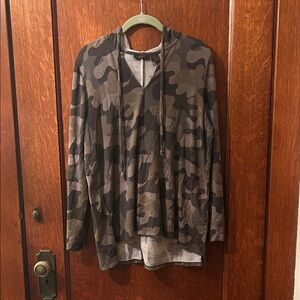 Christian Siriano Olive Camo Knit Hoodie Top
